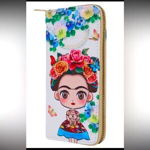 Animated Frida Kahlo Print Single Zipper Wallet